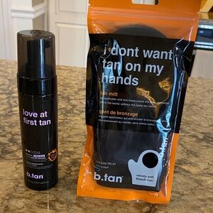 b.tan Love at First Tan Self Tanner Mousse with glove.